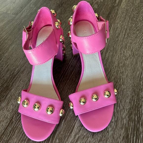 NWT Cecelia New York Gail Studded Block Heel Sandals in Pink Leather Size 7M - Picture 11 of 16